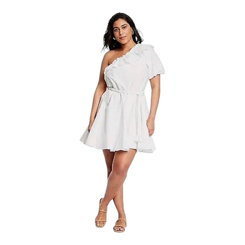 RHODE X TARGET WHITE ONE SHOULDER GODDESS DRESS  BELTED PLUS SIZE 1XL NWT - Picture 2 of 16